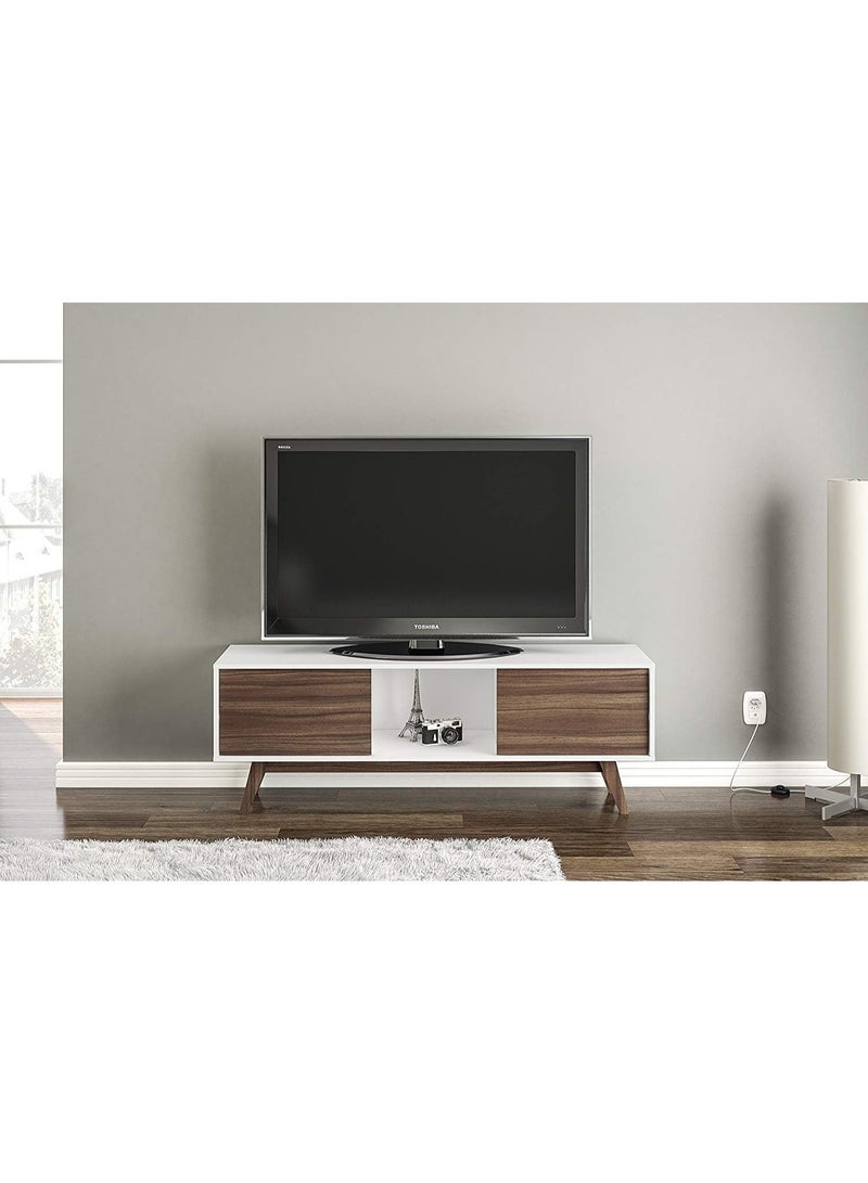 Polifurniture Porto Rico Two Door 59" TV Stand, White/Brown Walnut - Image 2